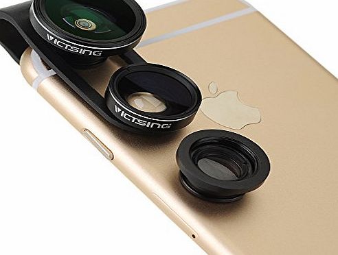 VicTsing [Update Version II] VicTsing 3 in 1 Clip-On 180 Degree Premium Fisheye Lens   0.65X Wide Angle Lens   10X Macro Micro Camera Lens Kits For iPhone 6 / 6 Plus, iPhone 5 5S 4 4S iPad Samsung HTC Sony Sma